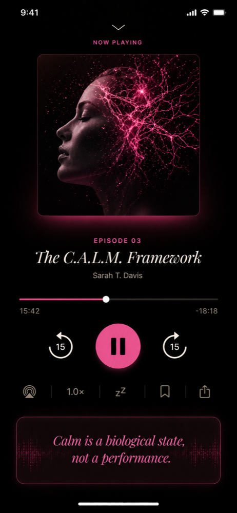 Now playing screen for a guided self-hypnosis session.