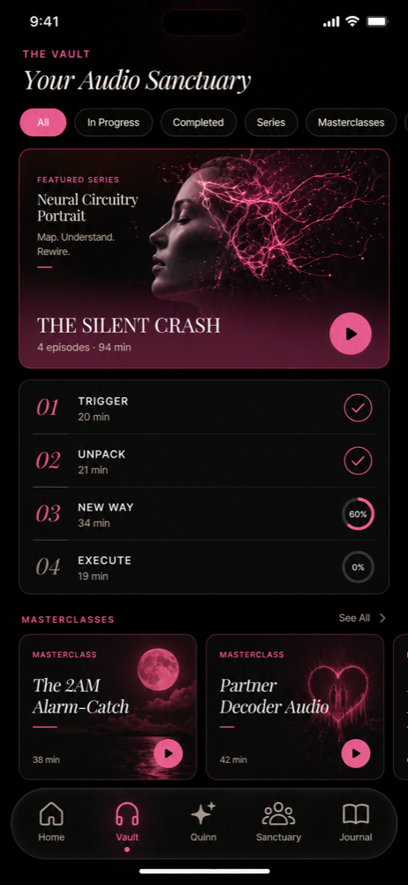 The Audio Vault library inside Sovereign with episodes and masterclasses.